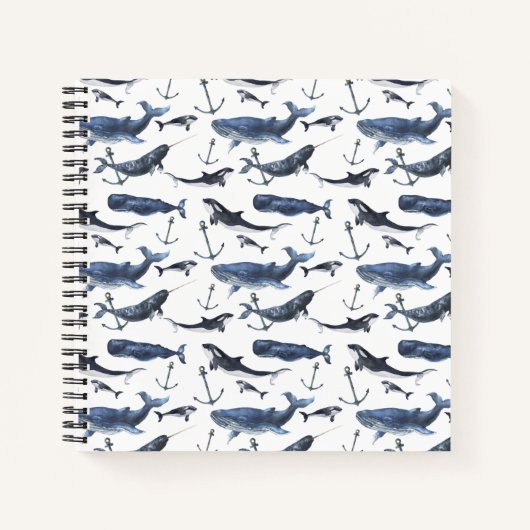 Waterverf-walvis en ankerpatroon notitieboek (Voorkant)