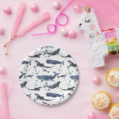 Waterverf-walvis en ankerpatroon papieren bordje (Feest)