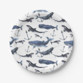 Waterverf-walvis en ankerpatroon papieren bordje (Voorkant)