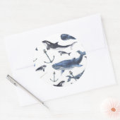 Waterverf-walvis en ankerpatroon ronde sticker (Envelop)