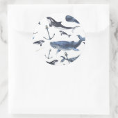 Waterverf-walvis en ankerpatroon ronde sticker (Tas)