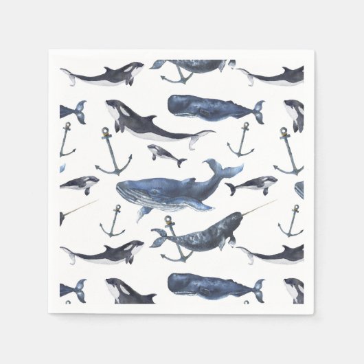 Waterverf-walvis en ankerpatroon servet (Voorkant)