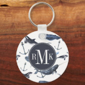 Waterverf-walvis en ankerpatroon sleutelhanger (Voorkant)