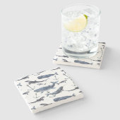 Waterverf-walvis en ankerpatroon stenen onderzetter (Zijkant)