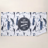 Waterverf-walvis en ankerpatroon strandlaken (Voorkant)