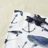 Waterverf-walvis en ankerpatroon strandlaken (In situ)