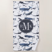 Waterverf-walvis en ankerpatroon strandlaken (Voorkant)