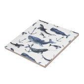 Waterverf-walvis en ankerpatroon tegeltje (Zijkant)