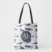 Waterverf-walvis en ankerpatroon tote bag (Voorkant)