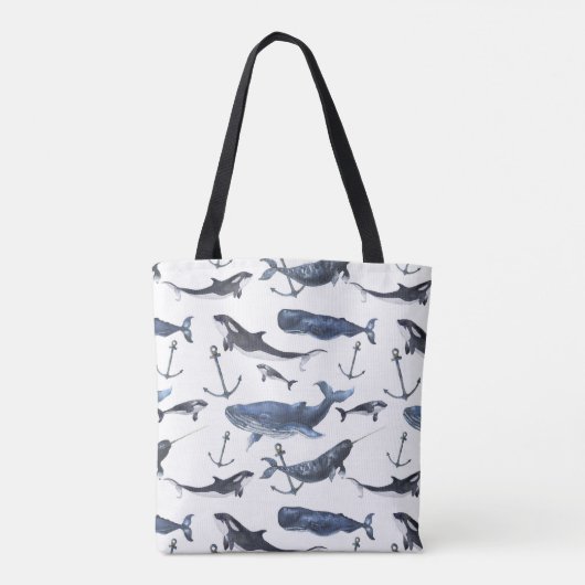 Waterverf-walvis en ankerpatroon tote bag (Achterkant)
