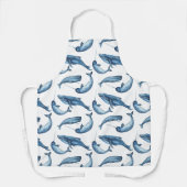 Waterverf walvis en Narwhal Nautical Pattern Schort (Voorkant)