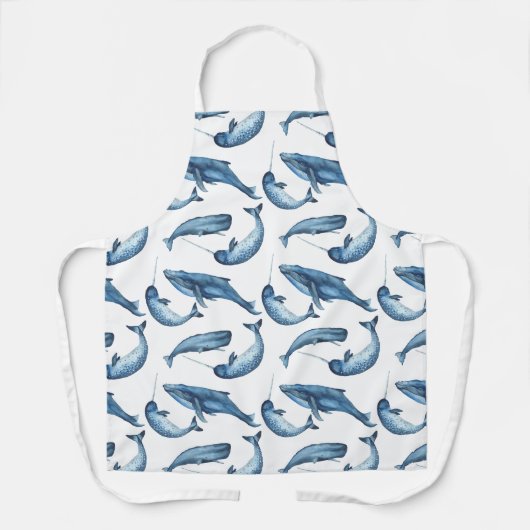 Waterverf walvis en Narwhal Nautical Pattern Schort (Voorkant)