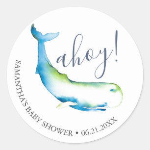 Waterverf Walvis en Zeester Blauw  Ronde Sticker