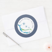 Waterverf Walvis en Zeester Blauw Ronde Sticker (Envelop)