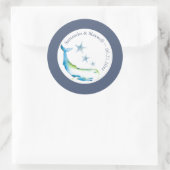 Waterverf Walvis en Zeester Blauw Ronde Sticker (Tas)