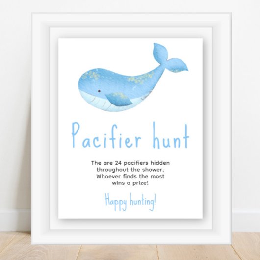 Waterverf walvis - Fopspeenjacht spel baby shower Poster