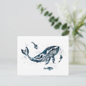 Waterverf walvis in blauw Briefkaart (Staand voorkant)