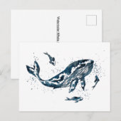 Waterverf walvis in blauw Briefkaart (Voorkant / Achterkant)
