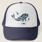 Waterverf walvis in Blue Trucker Hat Pet (Voorkant)