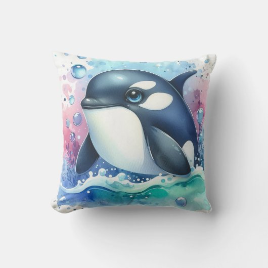 Waterverf walvis kussen (Voorkant)