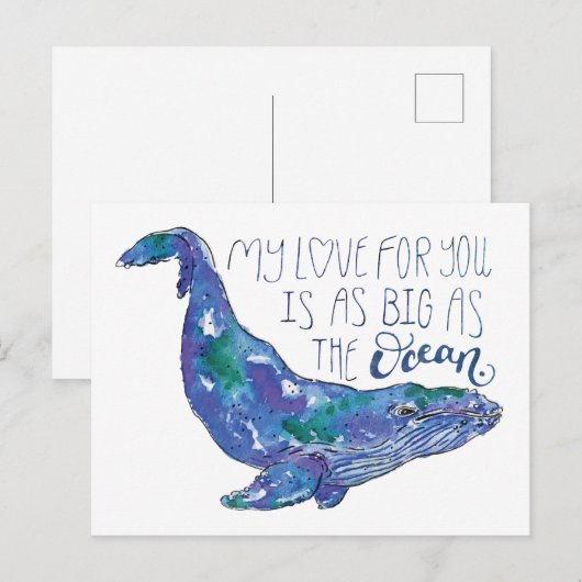 Waterverf walvis - Liefde zo groot als de oceaan Briefkaart (Voorkant / Achterkant)