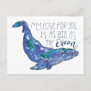 Waterverf walvis - Liefde zo groot als de oceaan Briefkaart