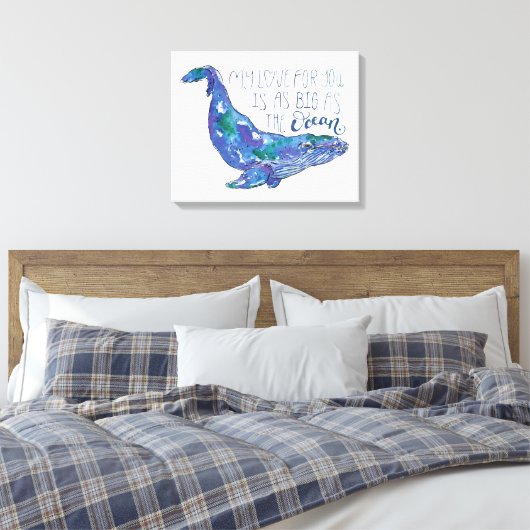 Waterverf walvis - Liefde zo groot als de oceaan Canvas Afdruk (Insitu (Slaapkamer))