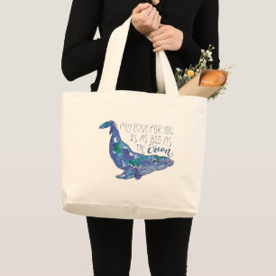 Waterverf walvis - Liefde zo groot als de oceaan Grote Tote Bag