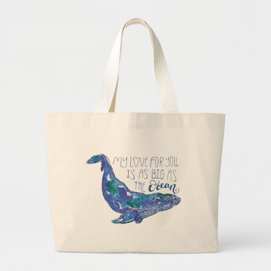 Waterverf walvis - Liefde zo groot als de oceaan Grote Tote Bag (Voorkant)