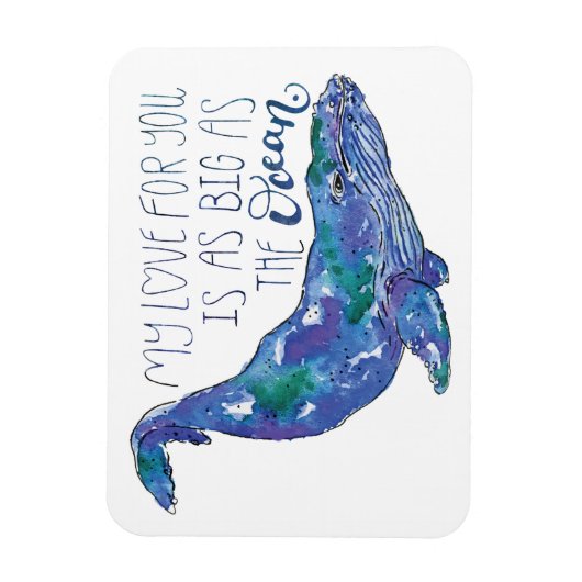Waterverf walvis - Liefde zo groot als de oceaan Magneet (Verticaal)