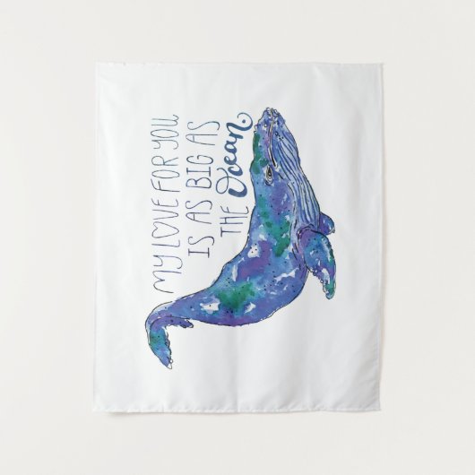 Waterverf walvis - Liefde zo groot als de oceaan Wandkleed (Voorkant)