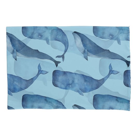 Waterverf walvis: naadloos blauw patroon. kussensloop (Voorkant)