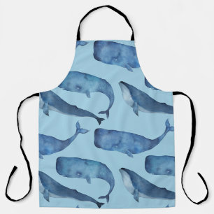 Waterverf walvis: naadloos blauw patroon. schort