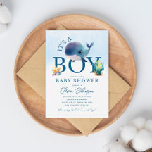 Waterverf Walvis Onder de Zee Baby Shower