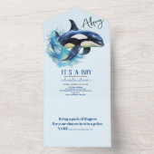 Waterverf walvis onder het Baby shower Zee All In One Uitnodiging (Binnen)