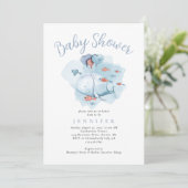 Waterverf walvis onder het Baby shower Zee Invita Kaart (Staand voorkant)