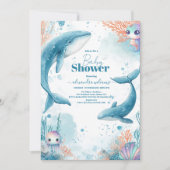 Waterverf walvis onder het Baby shower Zee Kaart (Voorkant)