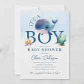Waterverf walvis onder het Baby shower Zee Kaart (Voorkant)