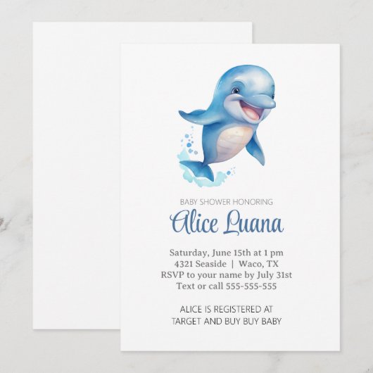 Waterverf walvis onder het Baby shower Zee Kaart (Voorkant / Achterkant)