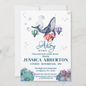 Waterverf walvis onder het Baby shower Zee Kaart (Voorkant)