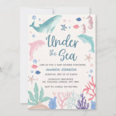 Waterverf Walvis onder het Zee Baby Girl Shower Kaart (Voorkant)