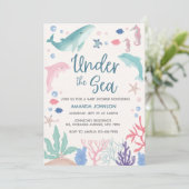 Waterverf Walvis onder het Zee Baby Girl Shower Kaart (Staand voorkant)