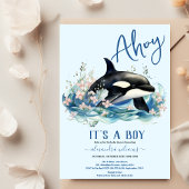 Waterverf walvis onder het Zee Baby shower Invitat Kaart