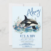 Waterverf walvis onder het Zee Baby shower Invitat Kaart (Voorkant)