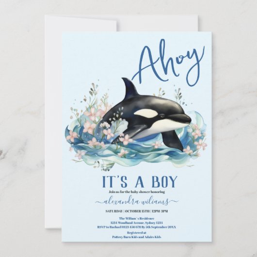 Waterverf walvis onder het Zee Baby shower Invitat Kaart (Voorkant)