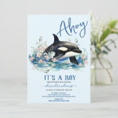 Waterverf walvis onder het Zee Baby shower Invitat Kaart (Staand voorkant)