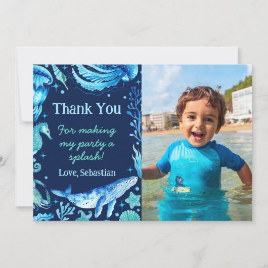 Waterverf walvis onder het Zee Creatures Foto Bedankkaart (Voorkant)