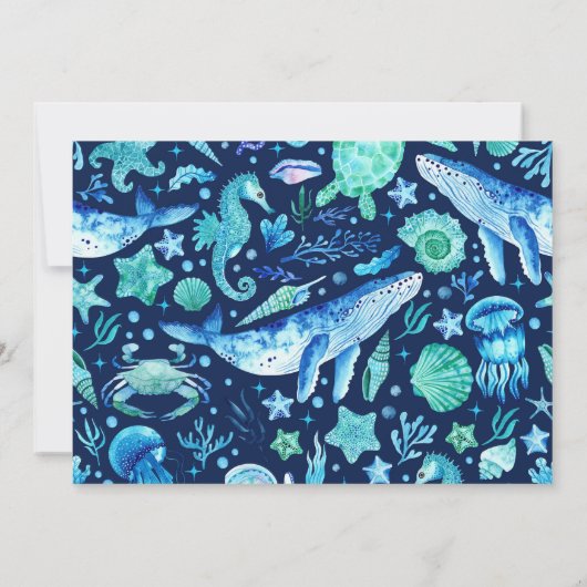 Waterverf walvis onder het Zee Creatures Foto Bedankkaart (Achterkant)