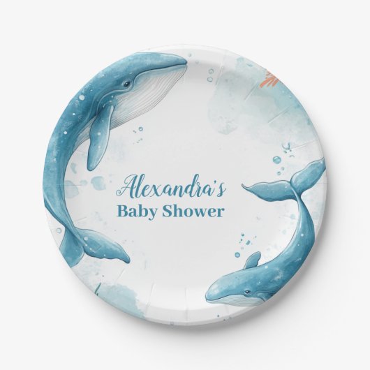 Waterverf walvis onder het Zee Papieren Bordje (Voorkant)