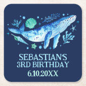 Waterverf walvis onder het Zee Party Navy Blue Kartonnen Onderzetters (Voorkant)